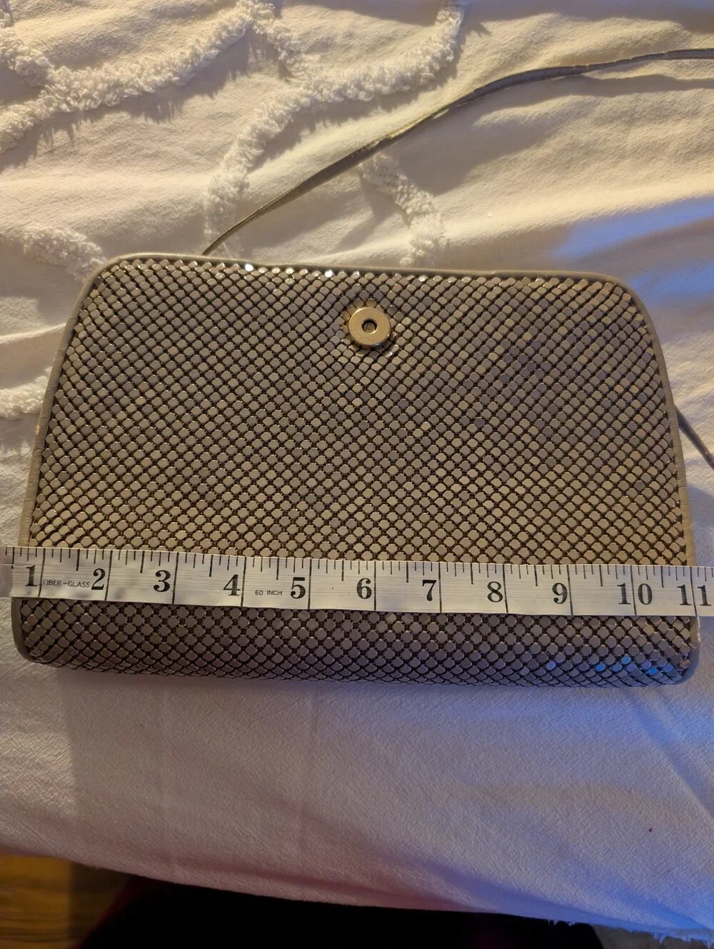 Whiting And Davis Beige Mesh Metal Crossbody Shoulder Bag
